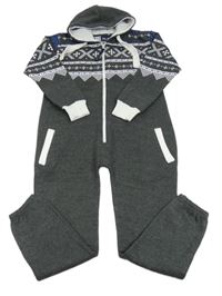 Nové - Sivá vzorovaná tepláková kombinéza s kapucňou