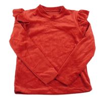 Červené plyšové triko s volánky 