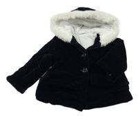 Tmavomodrý sametový zateplený kabátek s kapucí M&Co.