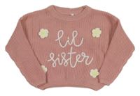 Světlerůžový oversize svetr s kytičkami 