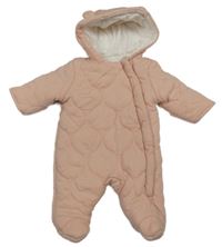 Broskvová bavlněná prošívaná zateplená kombinéza s kapucí George 
