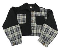 Čierno-sivo-modrá kockovaná crop blúzka