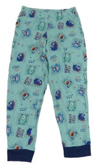 Tyrkysovo-tmavomodré pyžamové nohavice s príšerkami