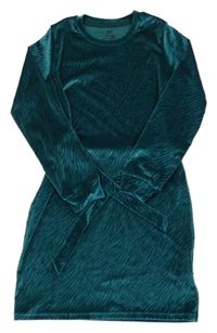 Tmavozelené zamatové šaty s opaskom We