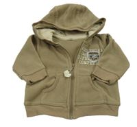 Béžová fleecová prepínaci mikina s nápisom a kapucňou