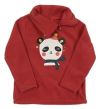 Červená fleecová mikina s pandou a golierom C&A