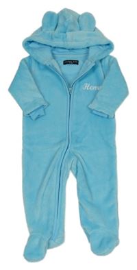 Tyrkysová chlpatá kombinéza s kapucňou Lulaby