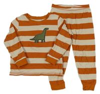 Rezavo-smetanové pruhované pyžamo s dinosaurem George