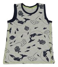 Sivo-tmavomodré tielko s rybičkami