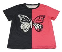 Čierno-ružové športové tričko s motýlom