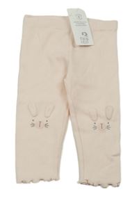 Nové - Svetloružové rebrované legíny so zajačikmi F&F