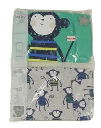 Nové - 2x - Zelené + sivé pyžama s opičkami F&F