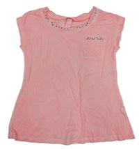 Svetloružové tričko s vreckom a kamienkami Justice