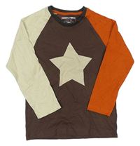 Tmavohnědo/oranžovo-svetlobéžové tričko s hviezdou Next