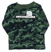 Kaki-tmavomodré army melírované tričko s nápisom Next