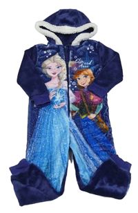 Tmavomodrá plyšová kombinéza s Frozen a kapucí s oušky Disney