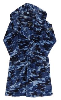 Modro-světlemodro-tmavomodrý army plyšový župan s kapucňou THREADBOYS