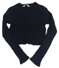 Čierne rebrované crop tričko so srdiečkovaným prestrihom H&M
