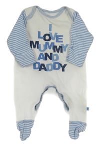 Bílo-modrý pruhovaný overal s nápisy Mothercare