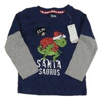 Nové - tmavomodro-šedé triko s dinosaurem s vánočním motivem M&Co