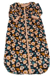 Černo-světlerůžovo-medovo-petrolejový vzorovaný plyšový podšitý spací pytel