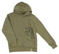 Khaki mikina s číslom a vreckom a kapucňou BLUE SEVEN