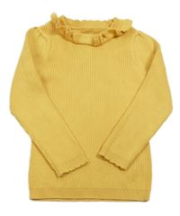 Tmavožltý rebrovaný sveter s volánikom George