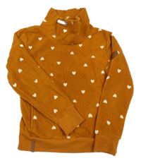 Medová fleecová mikina s bielými srdiečkami a komínovým golierom YIGGA