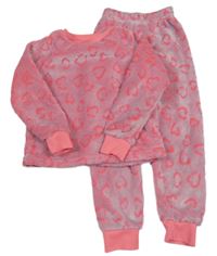 Růžovo-křiklavě korálové vzorované plyšové pyžamo Matalan