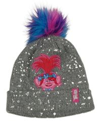 Šedá melírovaná skvrnitá pletená čepice s Poppy - Trolls a bambulí Tu