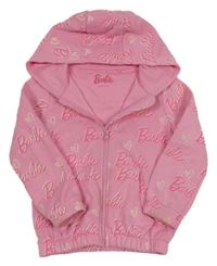 Ružová prepínaci mikina s logy a srdiečkami a kapucňou Barbie