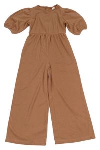 Světlehnědý vzorovaný kalhotový culottes overal ZARA