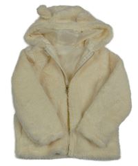 Smotanová kožušinová podšitá bunda s kapucňou s uškami lupilu