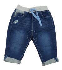 Tmavomodré teplákové rifle s medvedíkom a úpletovým pasom Ergee