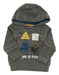 Tmavosivá melírovaná mikina so smajlíkmi a nápisom a kapucňou C&A