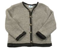 Kávovo-tmavohnědý melírovaný vlněný propínací svetr 