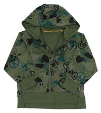 Khaki prepínaci mikina s obrázkami a kapucňou George