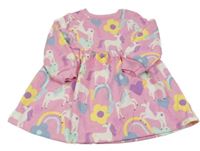 Ružové teplákové šaty s jednorožcami a srdiečkami a kvetmi F&F