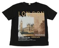 Čierne tričko s potiskem - Londýn SHEIN