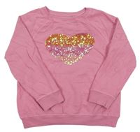 Růžová mikina se srdíčkem z flitrů Next