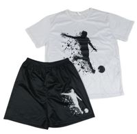 2Set - Bílý fotbalový dres s fotbalistou + černé sportovní kraťasy