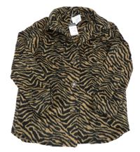 Nové - hnědo-černý vzorovaný vlněný kabát s límečkem PRIMARK
