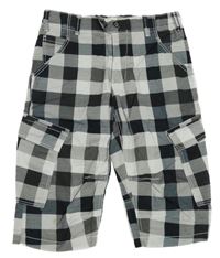 Černo-šedo-bílé kostkované cargo plátěné kraťasy H&M