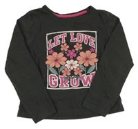 Tmavosivé crop tričko s kvietkami a nápismi PRIMARK