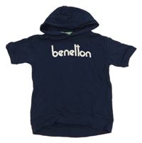 Tmavomodrá tepláková vesta s logom a kapucňou Benetton