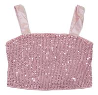 Svetloružový flitrový crop top Shein