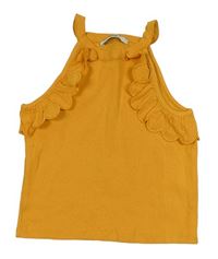 Okrový rebrovaný crop top s volánikmi George