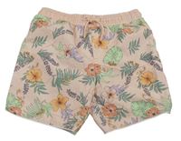 Ružové kvetované plážové kraťasy s listami zn. Primark