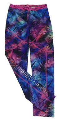 Modro-růžovo-černé sportovní legíny s listy Pineapple