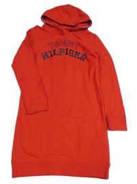 Červené teplákové šaty s nápisem a kapucí Tommy Hilfiger